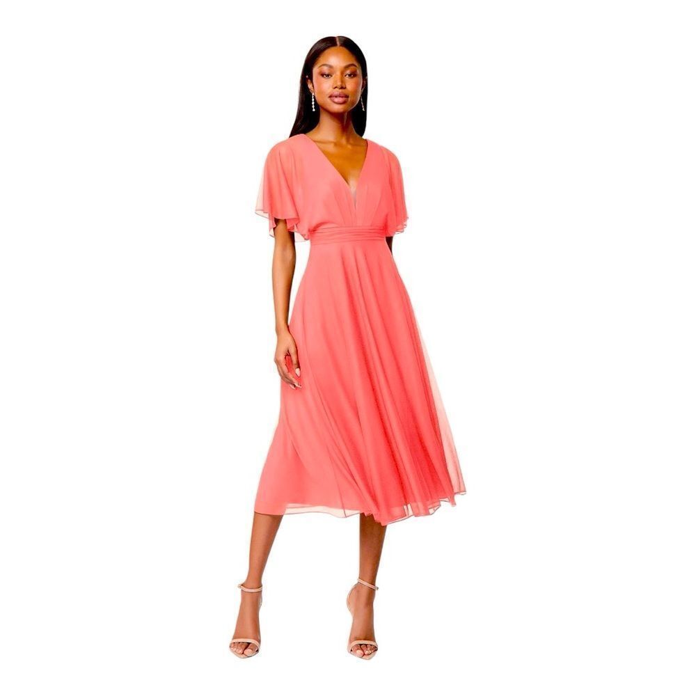 NWT AZAZIE TINSLEY Stretch Watermelon ALine Pleated Bridesmaid Midi Dress sz 12